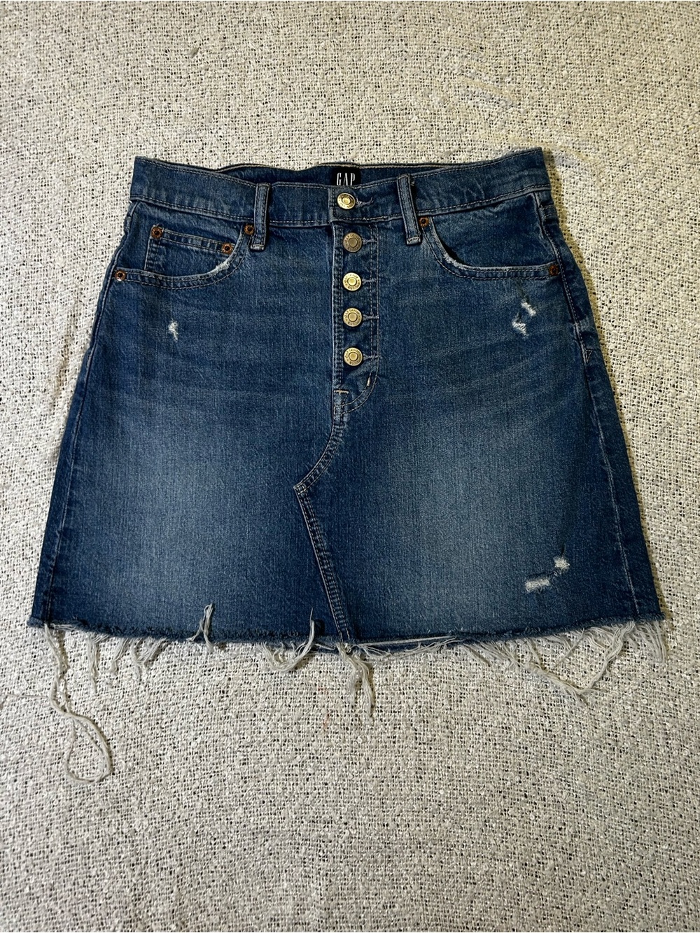 GAP Indigo Distressed Button-Front Denim Mini Skirt Size 4